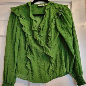 Anthropologie Maeve bright green ruffle top size 2